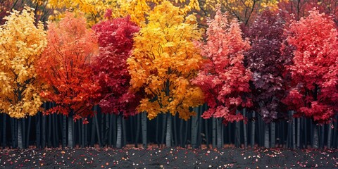 Wall Mural - A vibrant autumnal scenery with colorful foliage and golden light, highlighting the beauty of the woods.