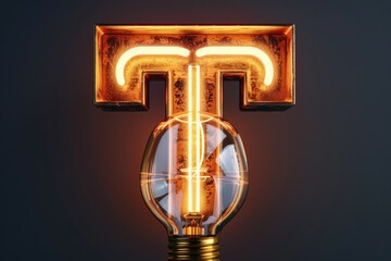 close up of a light bulb with the letter t, suitable for educational and creative design projects