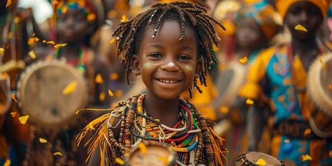 Poster - Vibrant Traditions: African Child in Traditional Clothing, generative ai