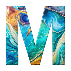 Wall Mural - Fluid Art Liquid Letter M - Vibrant Abstract Design cut out isolated PNG transparent