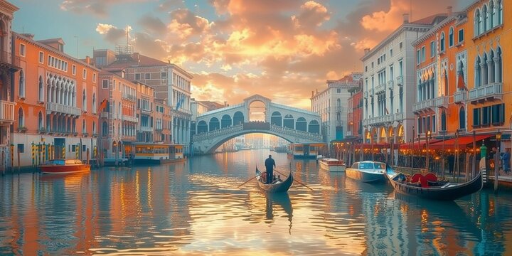 bridge of reflections: tourists capturing venice's beauty, generative ai