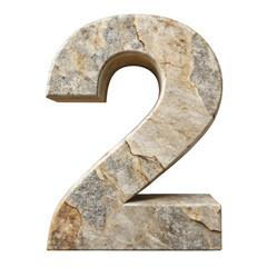 3D Stone Number 2 cut out isolated PNG transparent