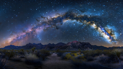 Wall Mural - A large, glowing arc of the Milky Way stretches across the sky