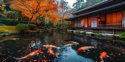 Sticker - Brilliantly Colored Maple Trees in Kyoto's Gardens, generative ai