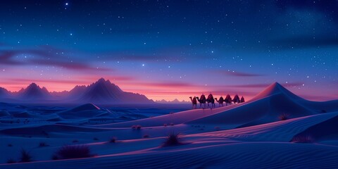 Wall Mural - Starlit Desert Caravan, generative ai