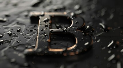 Wall Mural - Close-up shot of the letter D on a wet surface. Ideal for graphic design projects