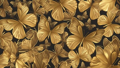 Poster - golden butterflies luxury seamless pattern