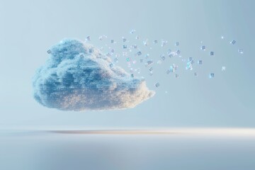 Aufkleber - Abstract digital representation of cloud technology with a flow of data cubes, highlighting modern connectivity, information transfer, and the future of cloud computing, Generative AI