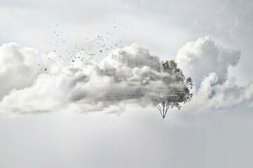 Leinwandbilder - Surreal digital artwork blending a cloud with a tree, symbolizing the convergence of nature and technology, highlighting the futuristic concept of cloud computing and data integration, Generative AI