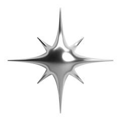 Wall Mural - 3d y2k chrome star with multiple spikes, spark or flash, shiny metallic glossy silver surface. isola