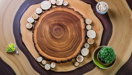 Wall Mural - eco modern tree rings art from wood cross section