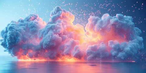 Aufkleber - Vibrant and colorful explosion of clouds with glowing effects, creating an abstract and surreal scene that evokes imagination and fantasy, Generative AI