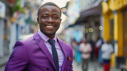 Poster - African businessman, dressed in a bold purple suit