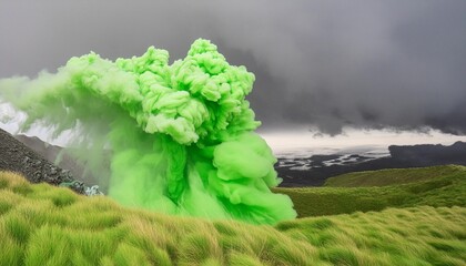 Canvas Print - lime green pale green windstorm bursting grey background acrylic material