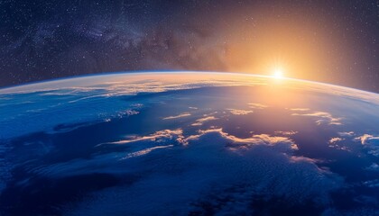 Sticker - dawn on the blue planet earth in space sunset panorama eclipse elements of this image are furnished by japan meteorological agency