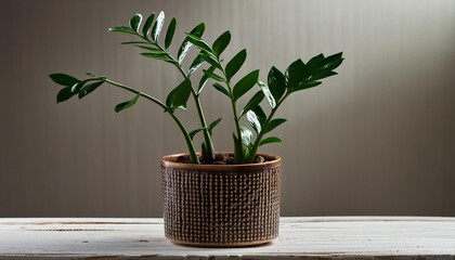 Wall Mural - zanzibar gem zamiokulkas or zamia houseplant in flowerpot