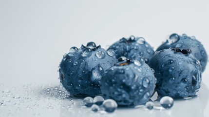 Wall Mural - Fresh blueberries with water droplets isolated on white background. Top vew.