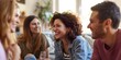 © gunzexx png and bg - A cheerful group of diverse friends laughing and enjoying a conversation in a well-lit room