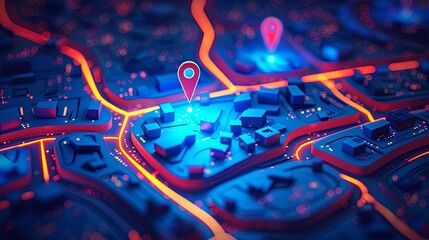Fototapete - Detailed view of a map with a pin marking a location. Generative AI