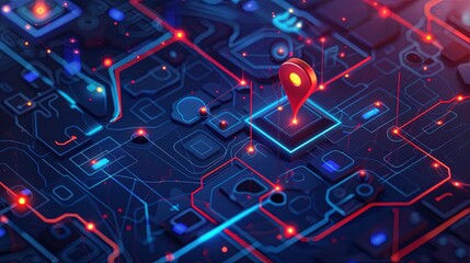 Leinwandbilder - Red marker line drawn on computer circuit board as part of technical analysis. Generative AI