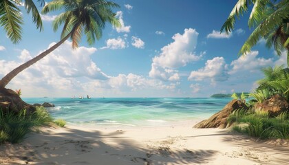 Wall Mural - High-quality photo of a sunny day at a tropical beach, relaxing ocean view, travel destination