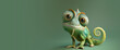 © JJAVA - Cute Chameleon on a Green Background with Space for Copy
