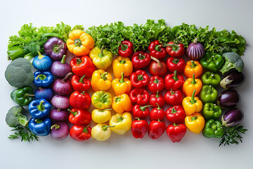 Poster - Bell peppers forming a colorful rainbow. Concept of diverse nutrition. Generative Ai.