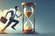 © Andbiz - Running man near the hourglass. Space for text.