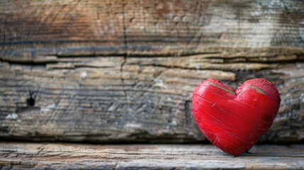 Valentine s Day concept with a red heart on a wooden backdrop