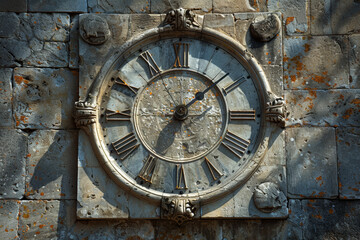Wall Mural - a clock tower with its shadow forming a sundial on the ground. concept of ancient and modern timekee