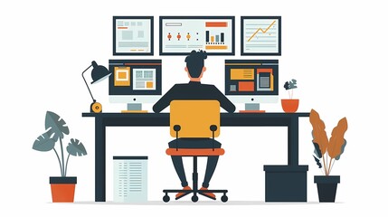 Imagine a flat design of a UXUI designer working on a highfidelity mockup