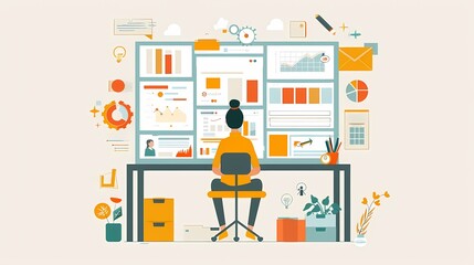 Imagine a flat design of a UXUI designer working on a highfidelity mockup