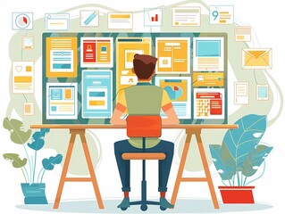 imagine a flat design of a uxui designer working on a highfidelity mockup