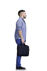 Wall Mural - A man, full-length, on a white background, with a briefcase