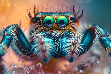 Wall Mural - a colorfully colored spider with a shiny green face and antennae