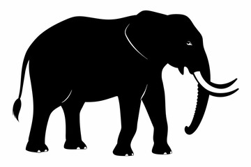 Wall Mural - Black silhouette of an elephant isolated on a white background. Animal illustration, wildlife art, monochrome design, nature concept.