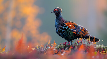 Wall Mural - adult male Western Capercaillie Tetrao urogallus with dark brown and green plumage found in Norway Europe