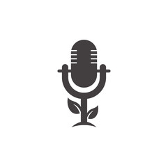 Canvas Print - Podcast leaf nature ecology vector logo design. Podcast talk show logo with mic and leaves.	