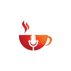 Canvas Print - Coffee podcast logo design template, microphone classic and coffee cup vector