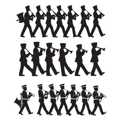 Wall Mural - Marching Band Walking Silhouette Vector Set