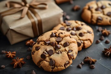 Wall Mural - Chocolate chip cookies with star anise on table