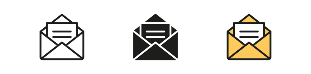 Leinwandbilder - Email envelope icon set. Message mail icon , Open letter vector icon in outline and filled
