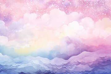 Wall Mural - a dreamscape of pastel watercolors featuring magical clouds, pastel watercolor cloud background with