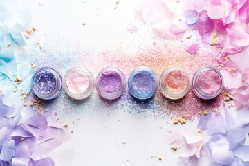 Poster - A dynamic splash of pastel watercolors background, Beautiful multicolor pastel color background with color pot and glitters