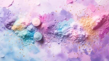 Poster - A dynamic splash of pastel watercolors background, Beautiful multicolor pastel color background with color pot and glitters
