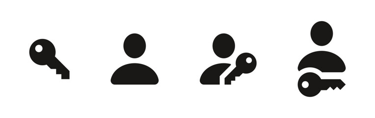 Fototapete - User with key icon set. Permission icon Security symbol. User profile login or Access authentication icon. Personal key icon vector