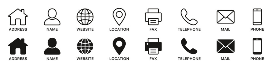 Leinwandbilder - Contact us icon. Web icons set , home, call, email, address, location, globe, fax, message, envelope, mobile, telephone, website, icon . Communication contact information icon. Business card icon set