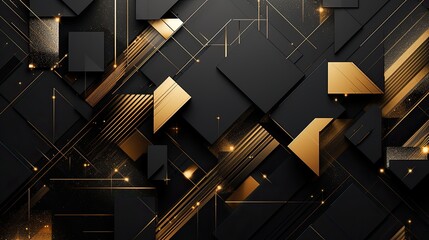 Fototapete - Abstract golden and black geometric shape background, Luxury golden geometric background