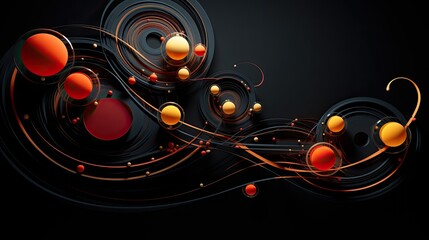 Fototapete - Dynamic circular abstract background with red lines and dark wall