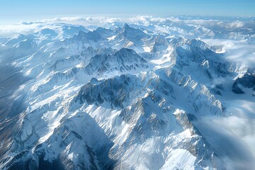 snowy mountains seen from airplane